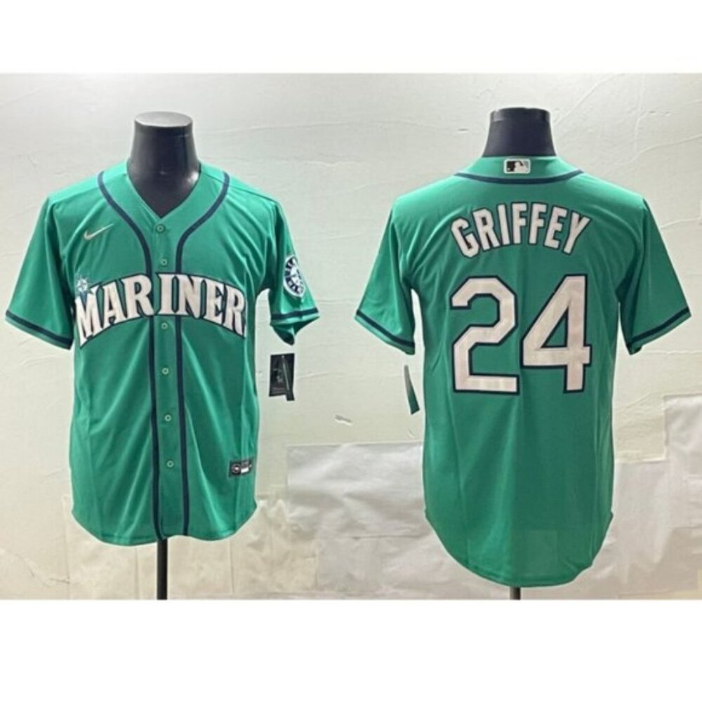 Mens Kids  Ken Griffey Jr Stitched Aqua Jersey